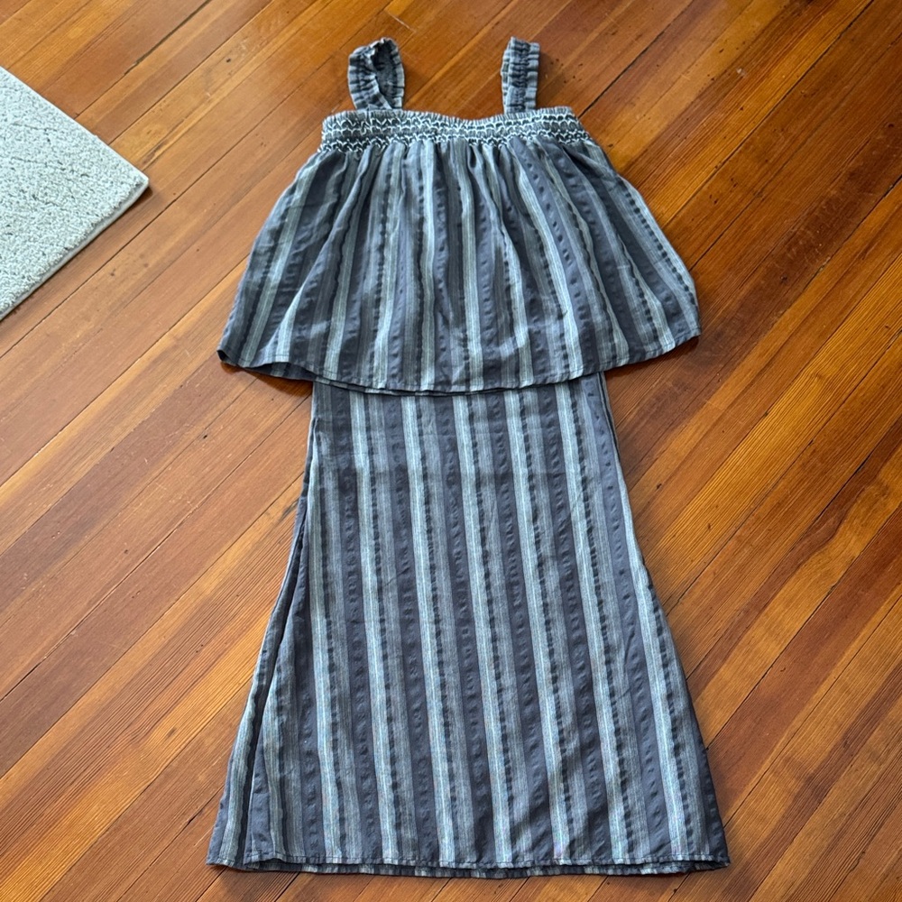 Hello Nite Striped Striped Grey Palazzo Pants and Matching Boho Flowy Top NWT